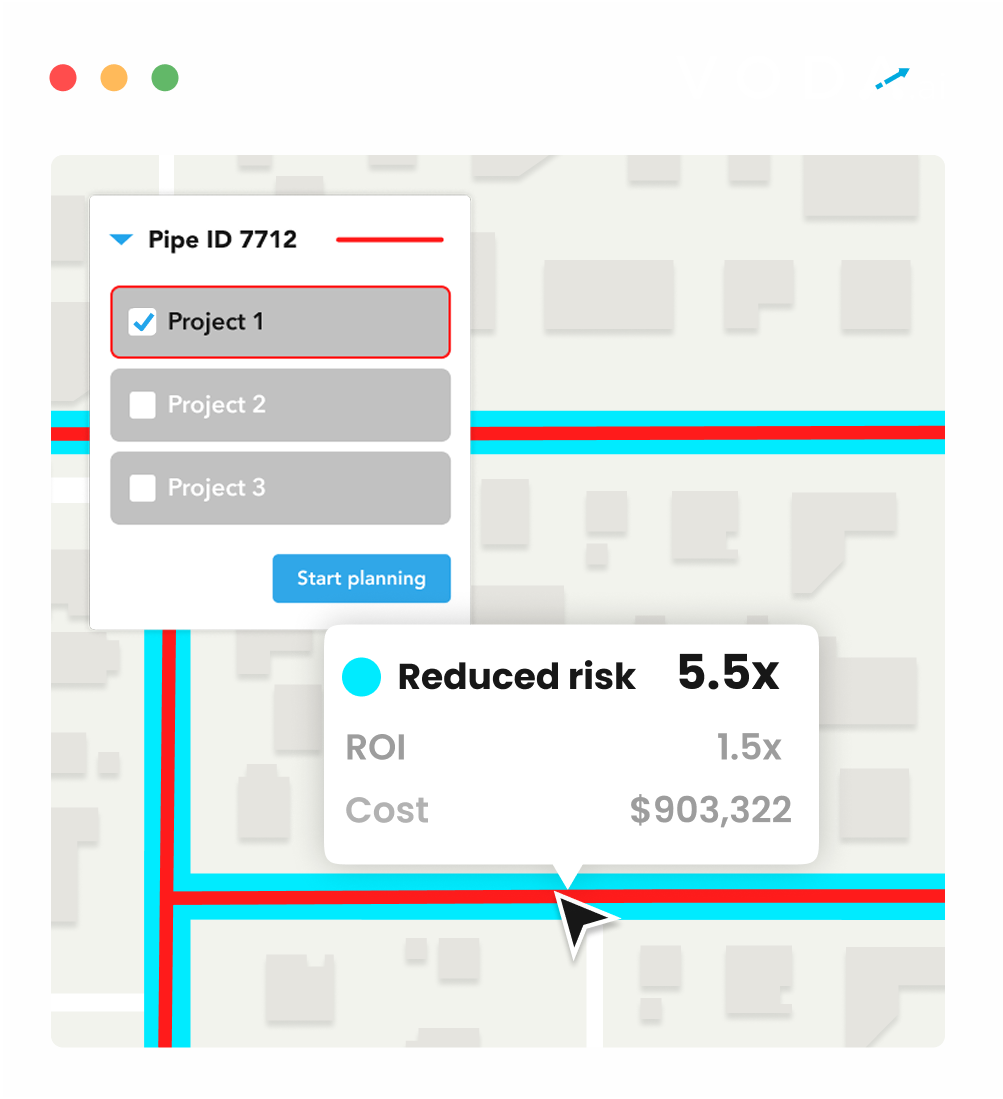 AI-powered water utility analytics dashboard showing more pipeline network insights in small screen