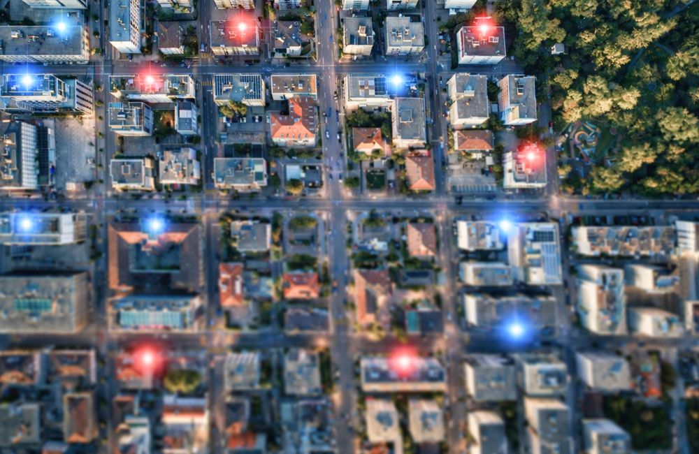 aerial view of urban water infrastructure and utility network
