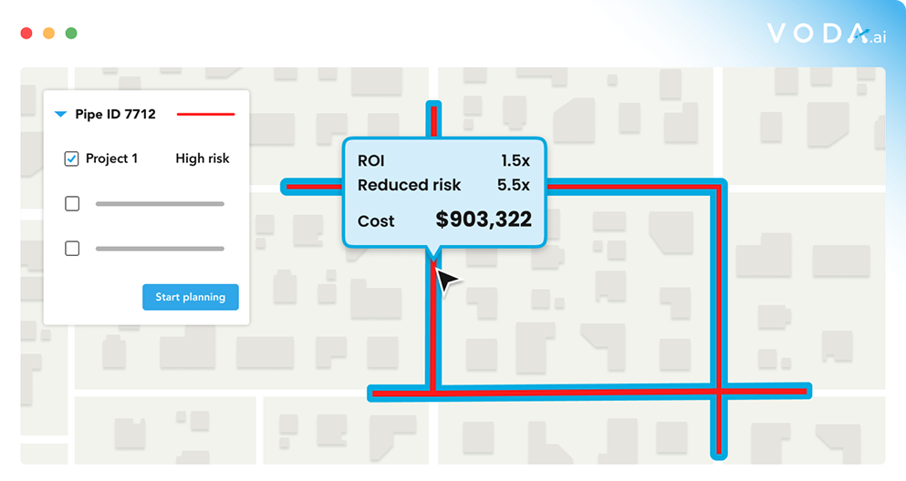 Water main replacement project created from AI-generated pipe risk analysis